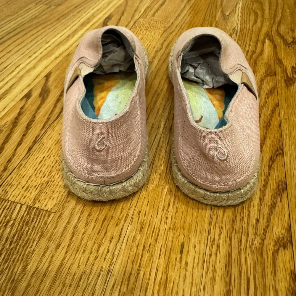 Olukai Kaula Pa’a Kapa Pink Linen Espadrille Shoe 9